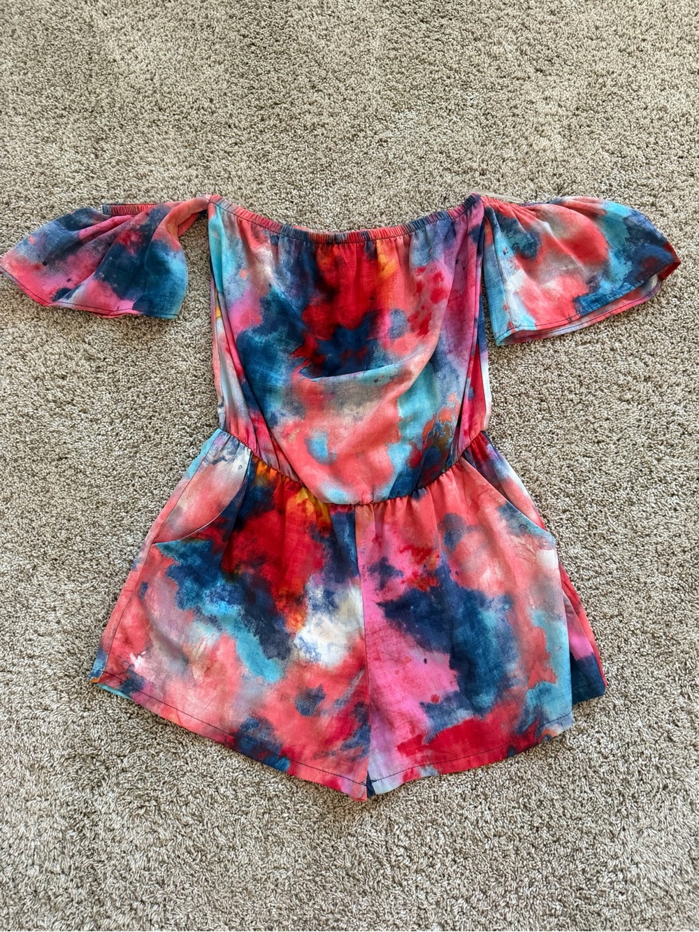 Women’s Off-Shoulder Tie-Dye Romper in Multicolor